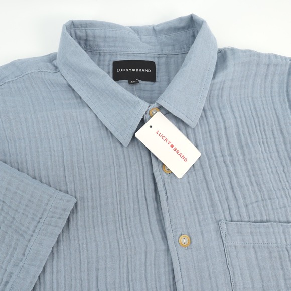 Lucky Brand Menswear XXL Dusty Blue Short Sleeve Button Up Shirt NEW - Picture 1 of 8
